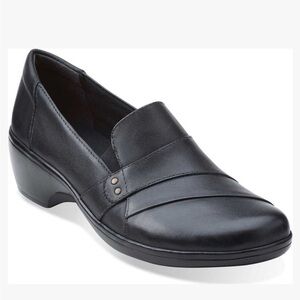 NWOB Clarks Women's May Marigold Flats Black Leather Slip-on Loafers 7.5 EU 38